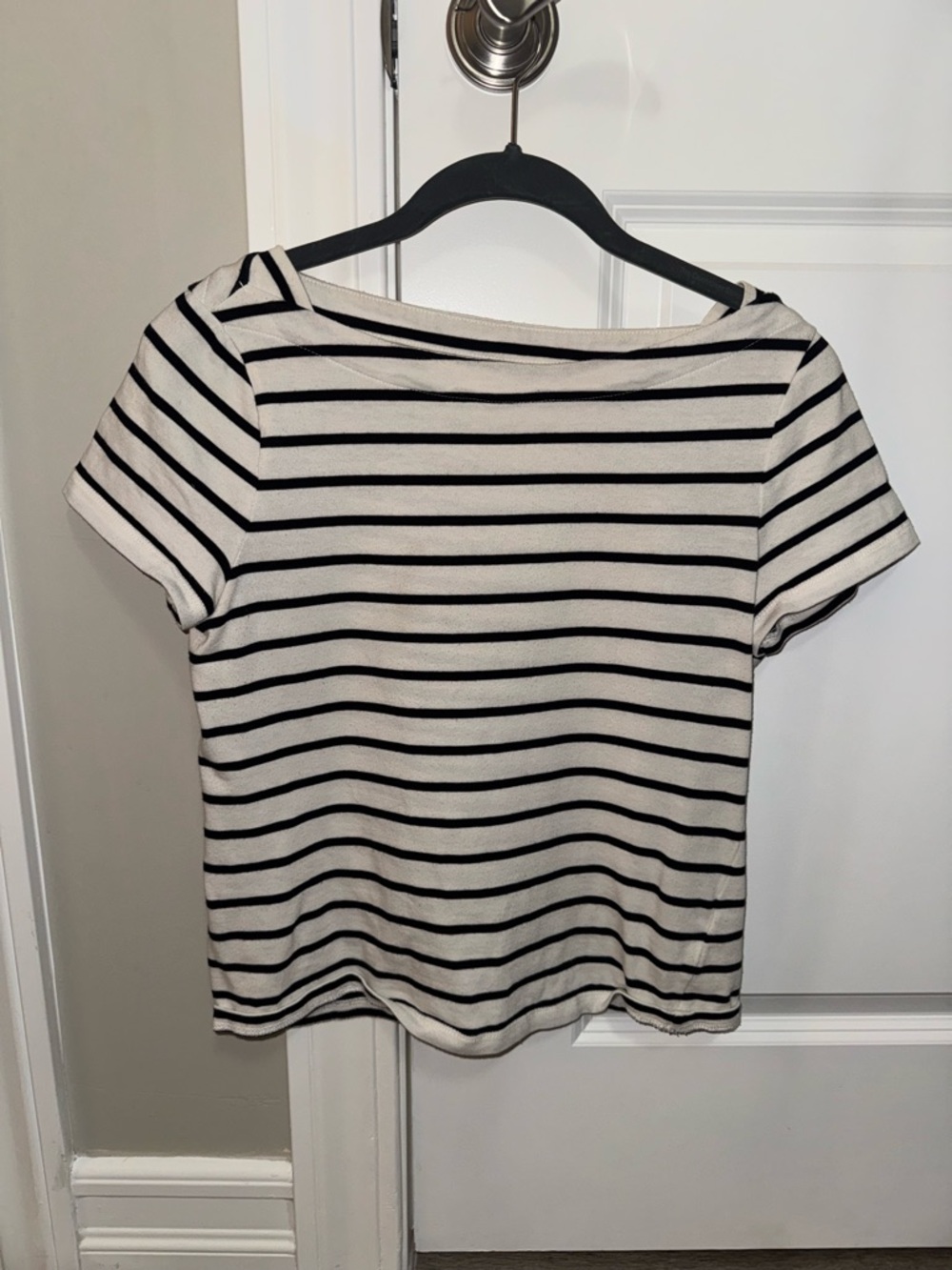 Kate Spade Striped Short-Sleeve Boatneck Top in Cream and Black
